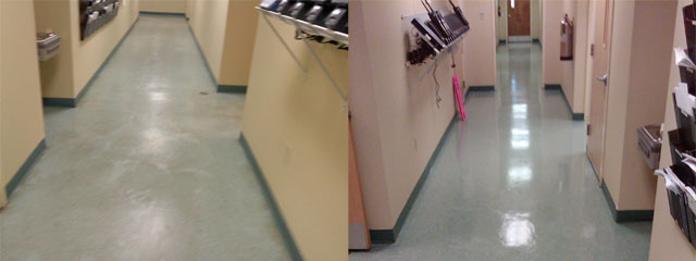 Before and after waxed floor