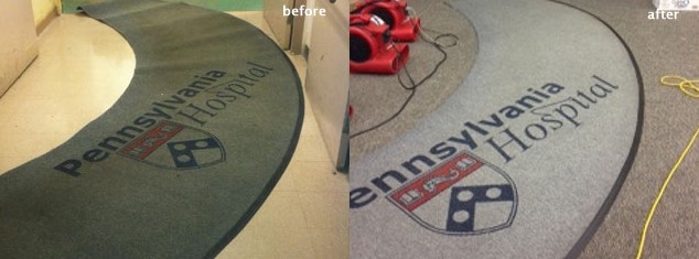 Before and after shot of Pennsylvania Hospital carpet dirty to clean