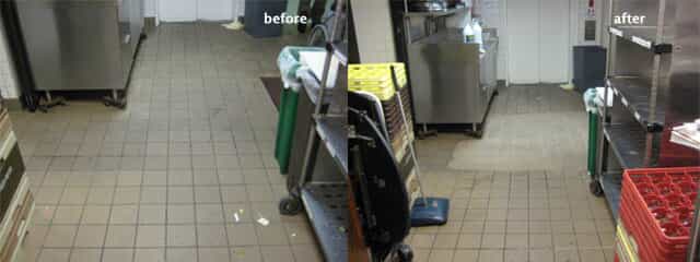 Before and after ceramic floor cleaning.