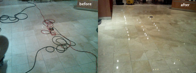 before and after cleaned marble floors